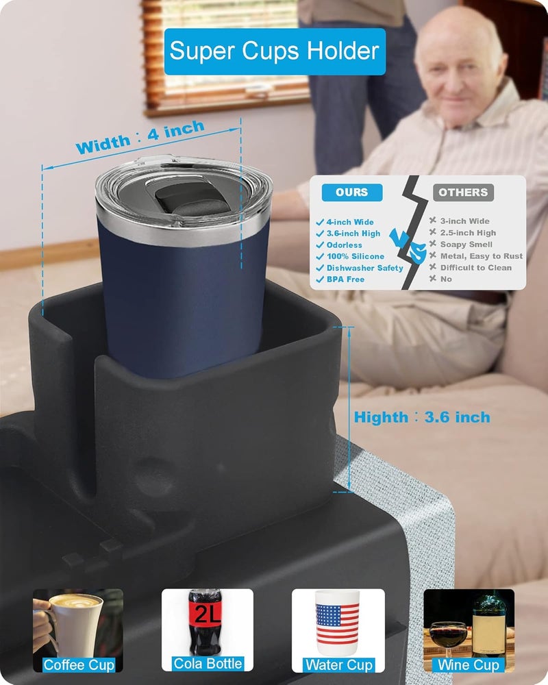 VIENFUT Silicone Couch Cup Holder, Anti-Spill Anti-Slip Sofa Armrest Tray BPA-Free, Dirt-Resistant Silicone Couch Arm Tray for Remote, Snacks, Cellphone and iPad, Gift for Family, Friend (Black) - Image 3